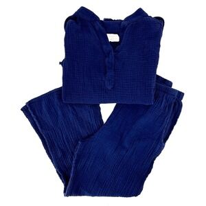 9 Seed Resort Gauze Top & Pants Set Womens XS/Small Blue Long Sleeve Beach Match